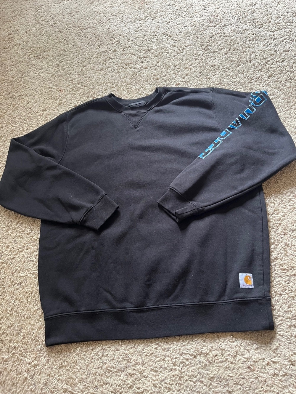 Carhartt Loose Fit Black Crewneck Sweatshirt with Sleeve Logo, Size Large